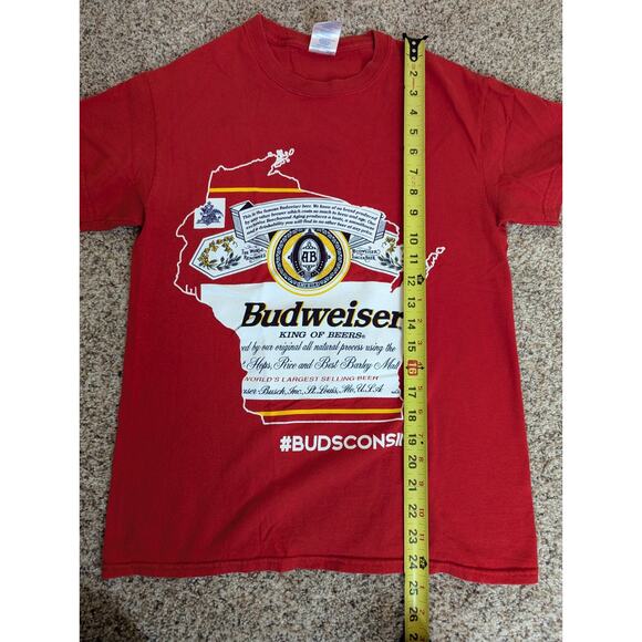BUDWEISER BEER WISCONSIN Unisex Size Small RED 100% COTTON #BUDSCONSIN T SHIRT - Picture 5 of 6
